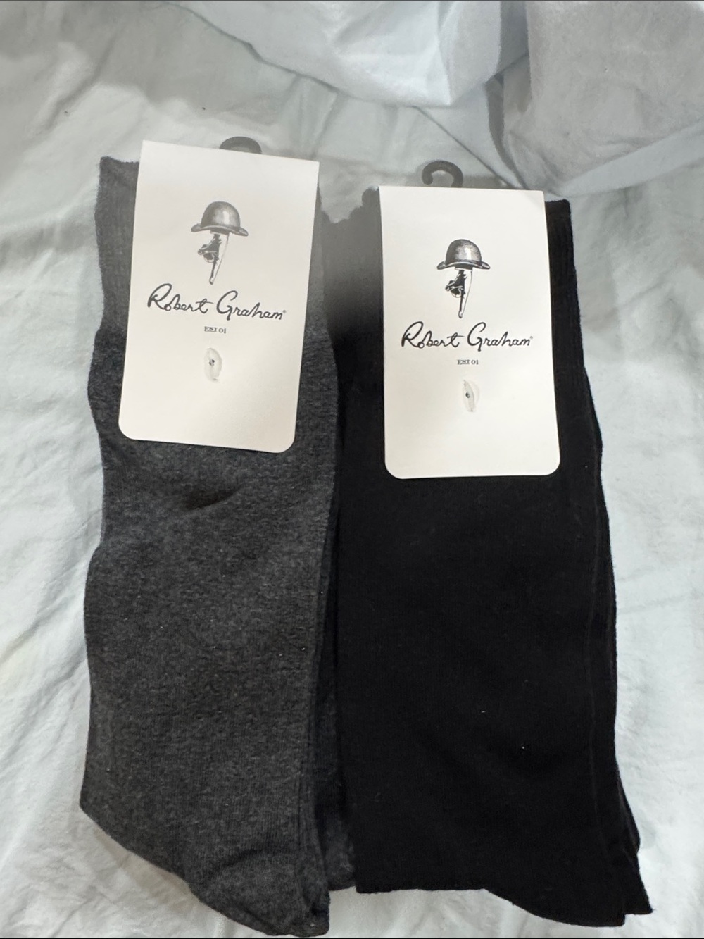 Robert Graham Black Ribbed Cotton-Blend Crew Socks - 6 pairs total